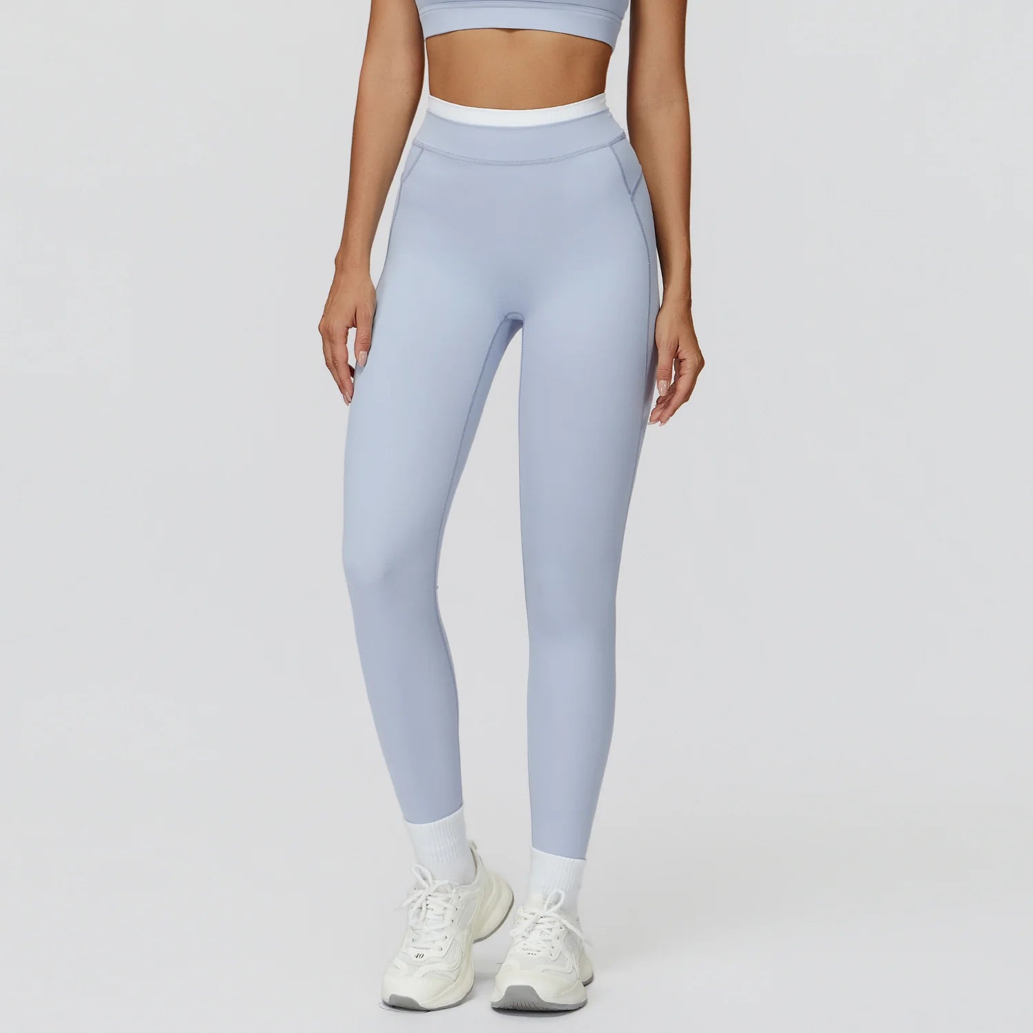Ribbed Contrast Color Fake Two-Piece Leggings for Women