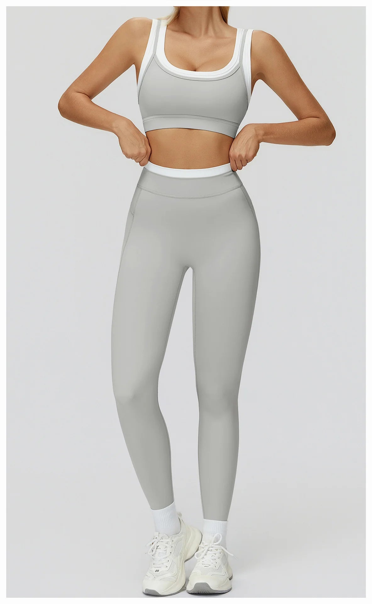 Ribbed Contrast Color Fake Two-Piece Leggings for Women
