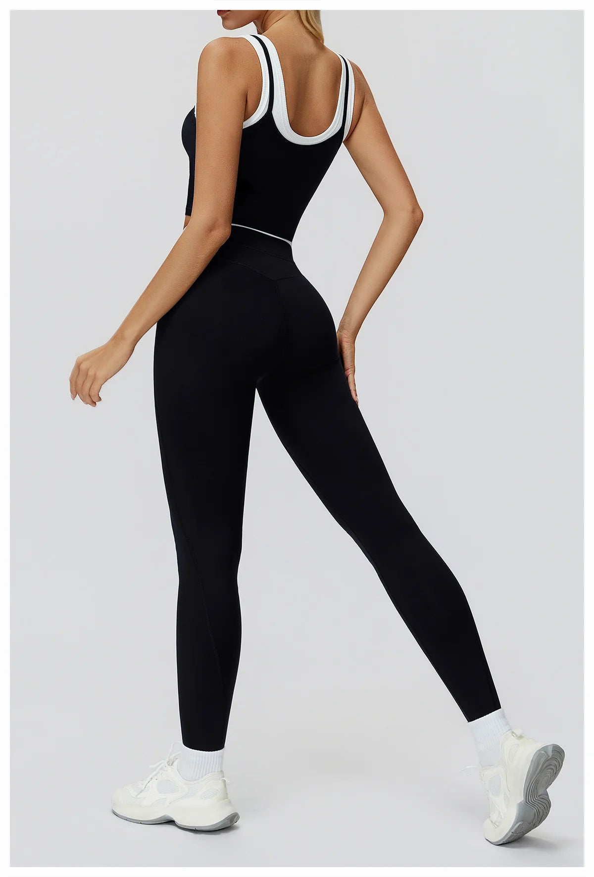 Ribbed Contrast Color Fake Two-Piece Leggings for Women