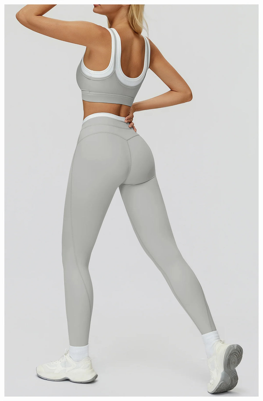 Ribbed Contrast Color Fake Two-Piece Leggings for Women