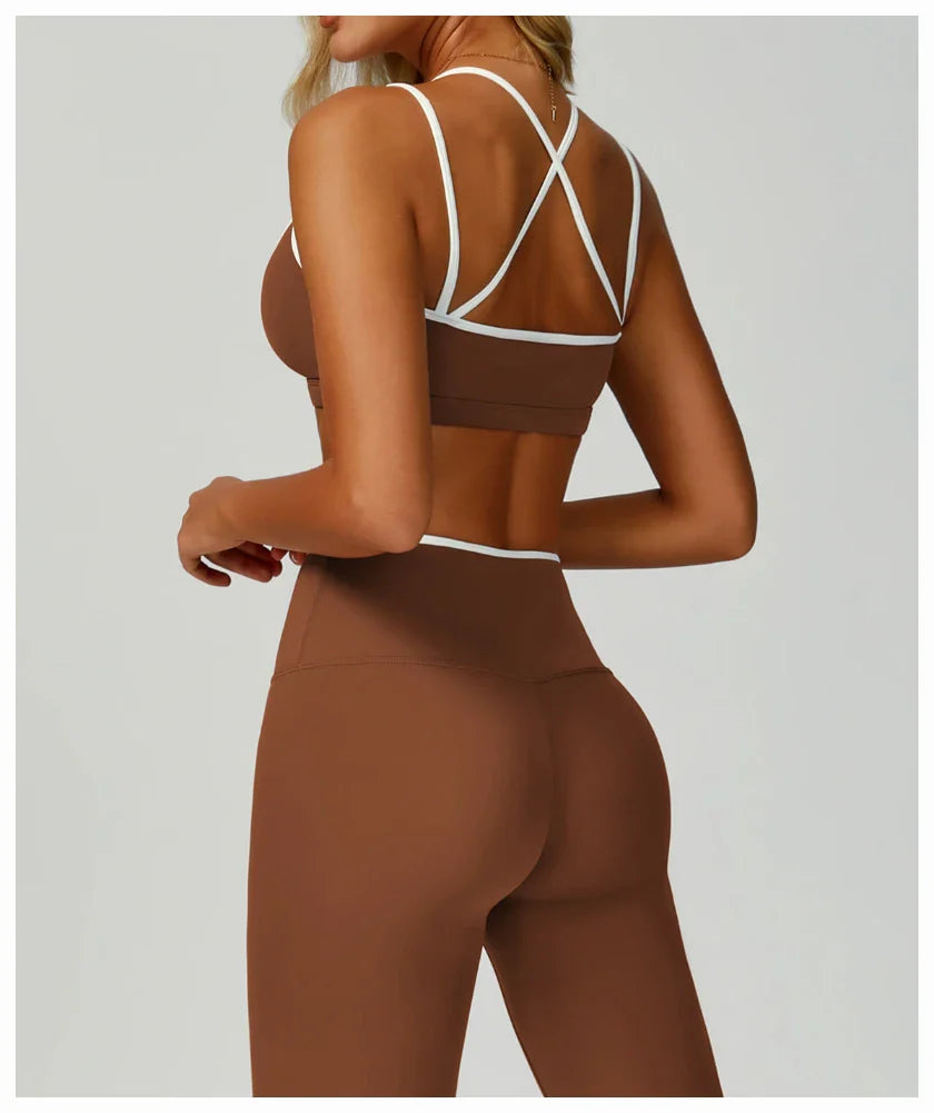 Women's Color Block Double Straps Yoga Sports Bra