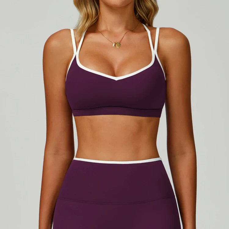 Women's Color Block Double Straps Yoga Sports Bra