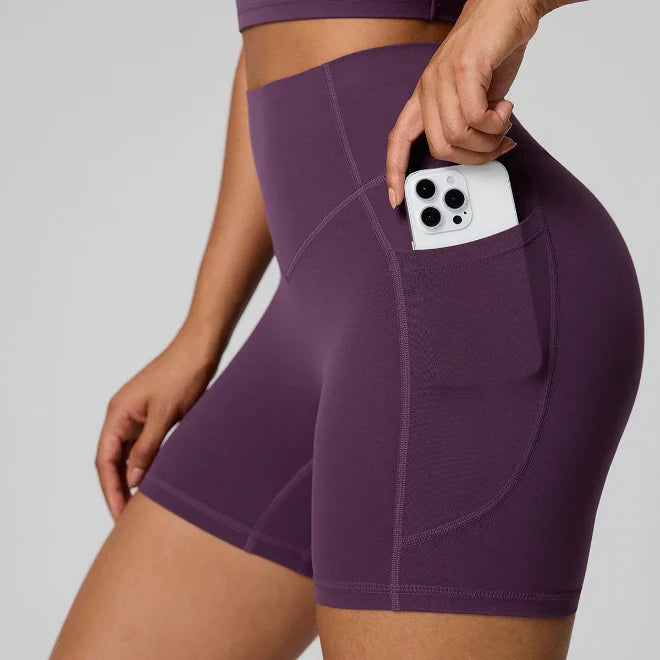 Women's High Waist Shaping Yoga Shorts with Pocket