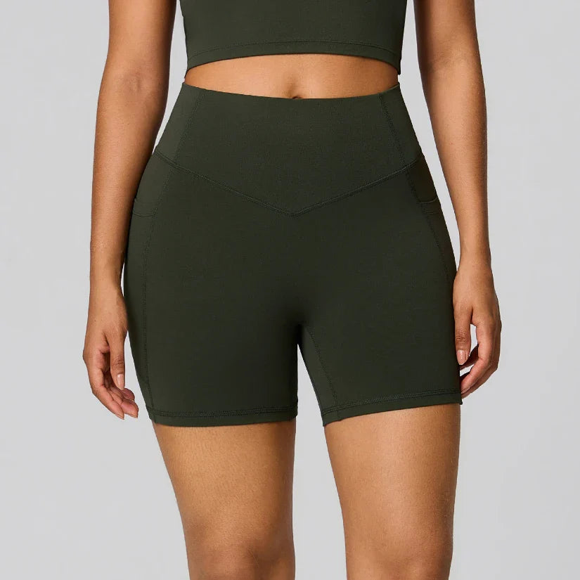 Women's High Waist Shaping Yoga Shorts with Pocket