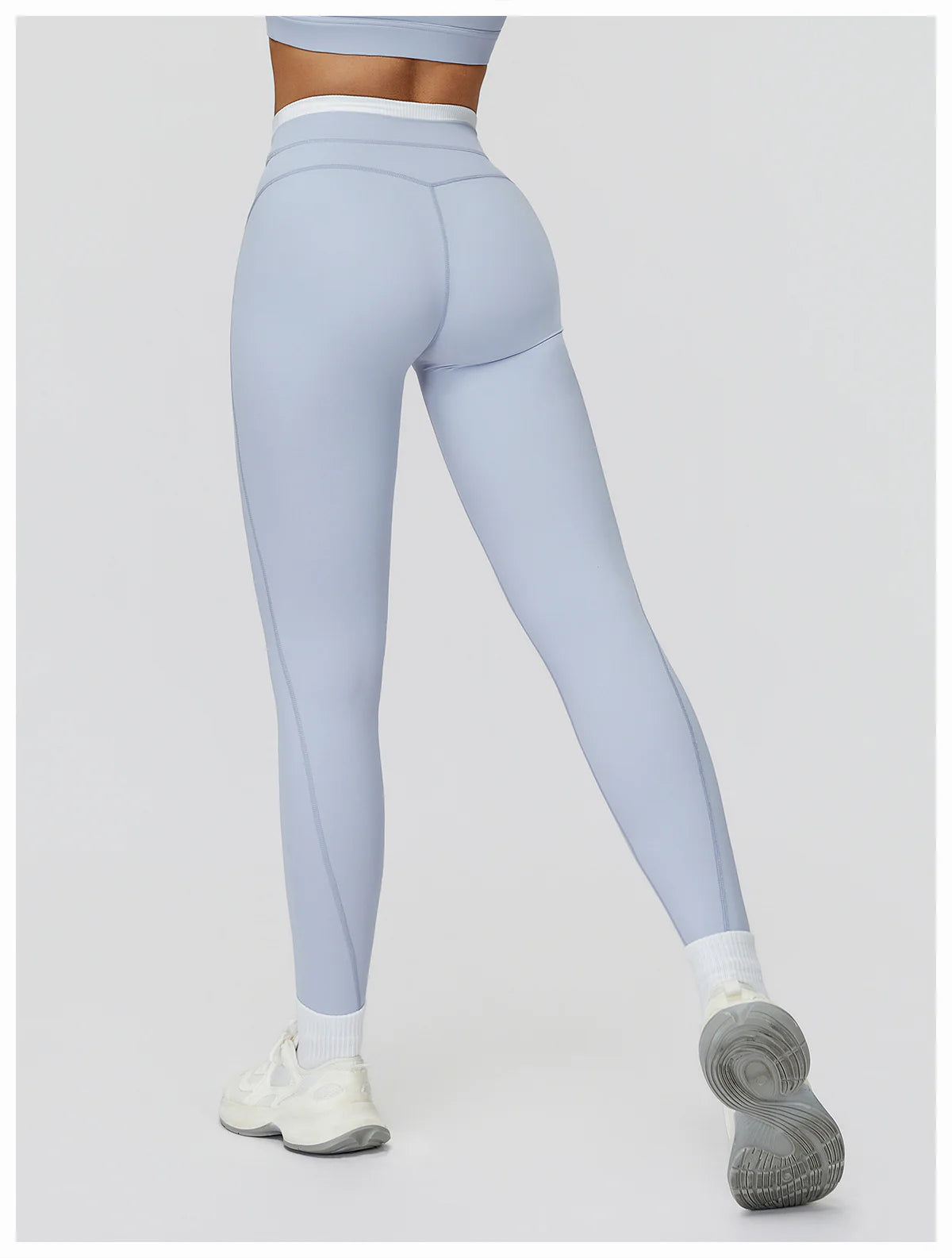 Ribbed Contrast Color Fake Two-Piece Leggings for Women