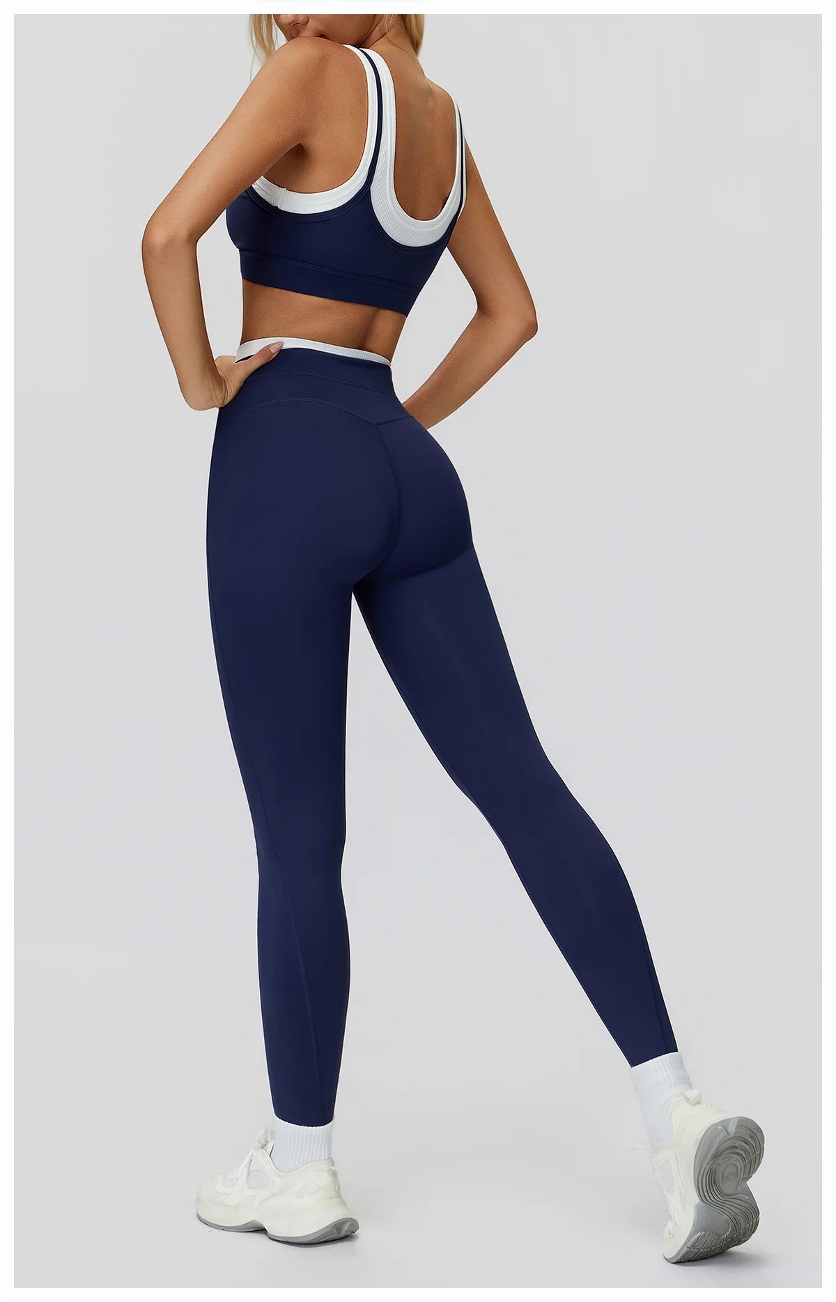 Ribbed Contrast Color Fake Two-Piece Leggings for Women