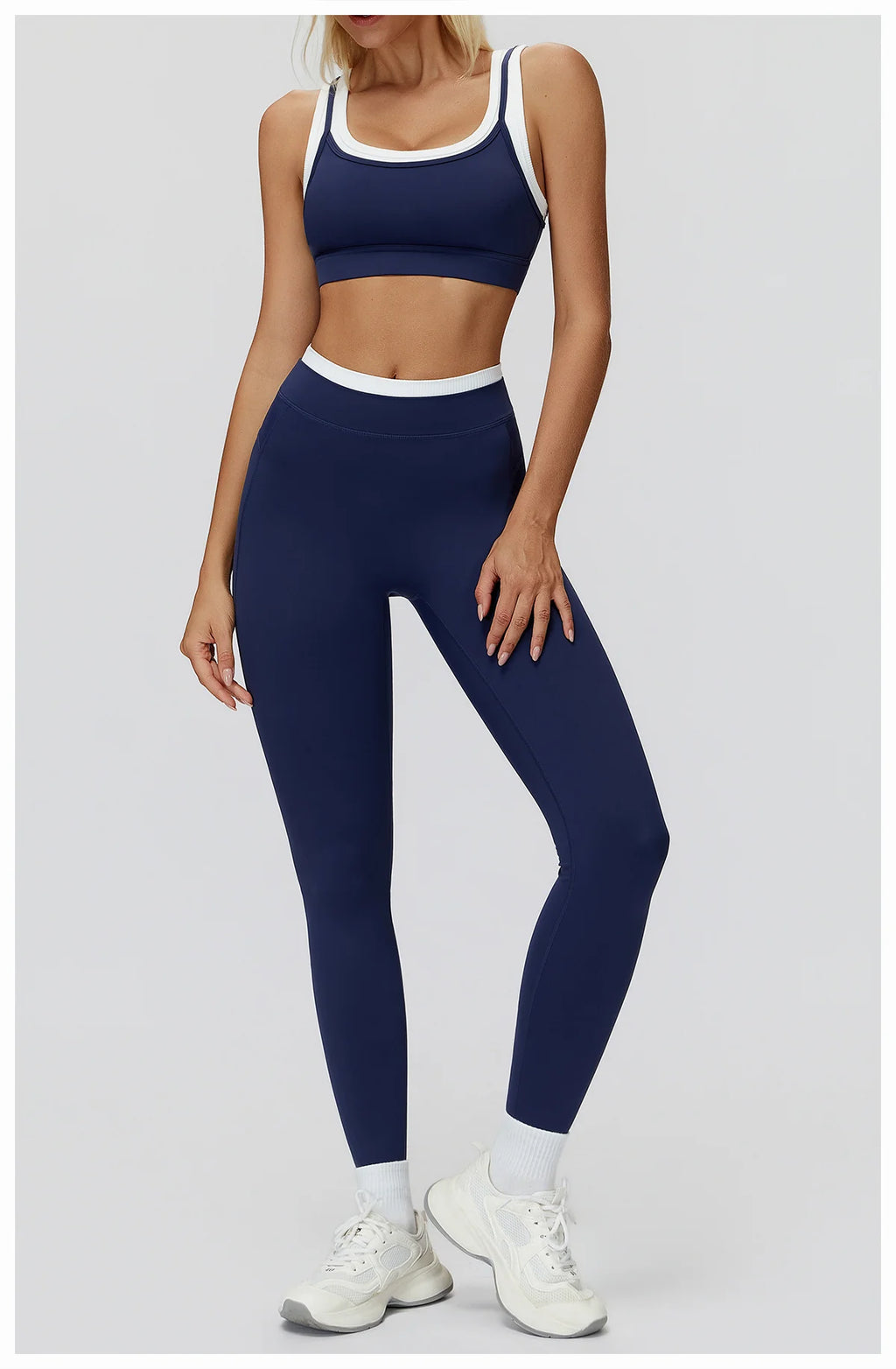 Ribbed Contrast Color Fake Two-Piece Leggings for Women