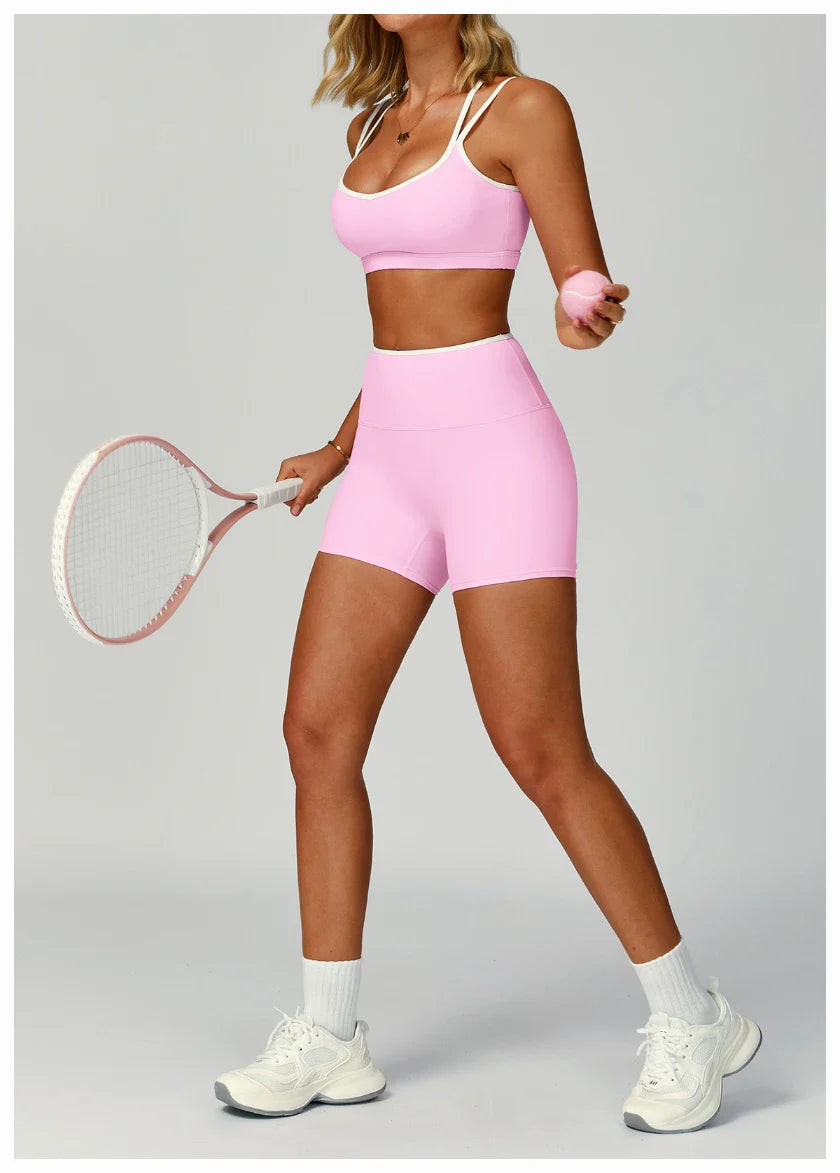 Women's Color Block Double Straps Yoga Sports Bra