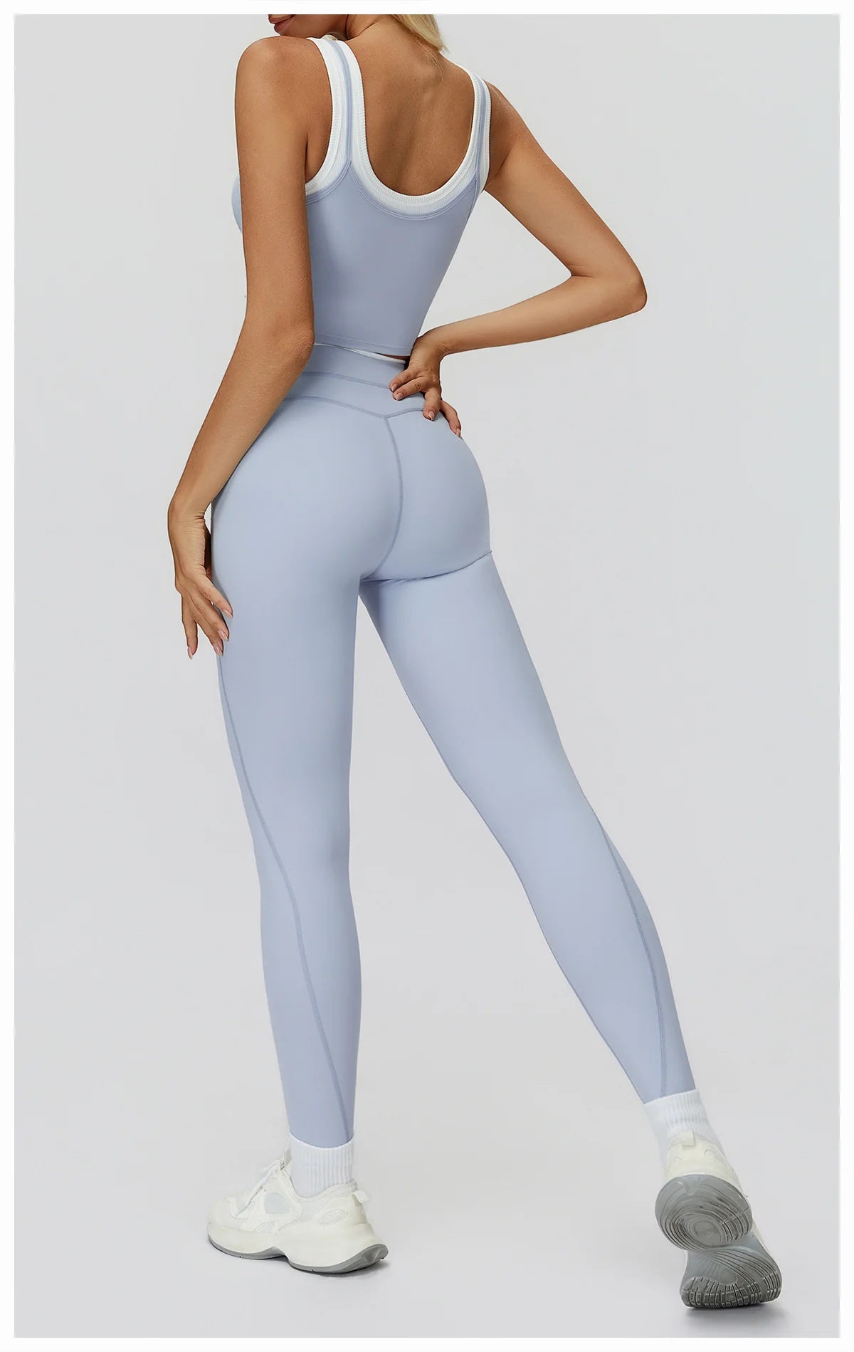 Ribbed Contrast Color Fake Two-Piece Leggings for Women