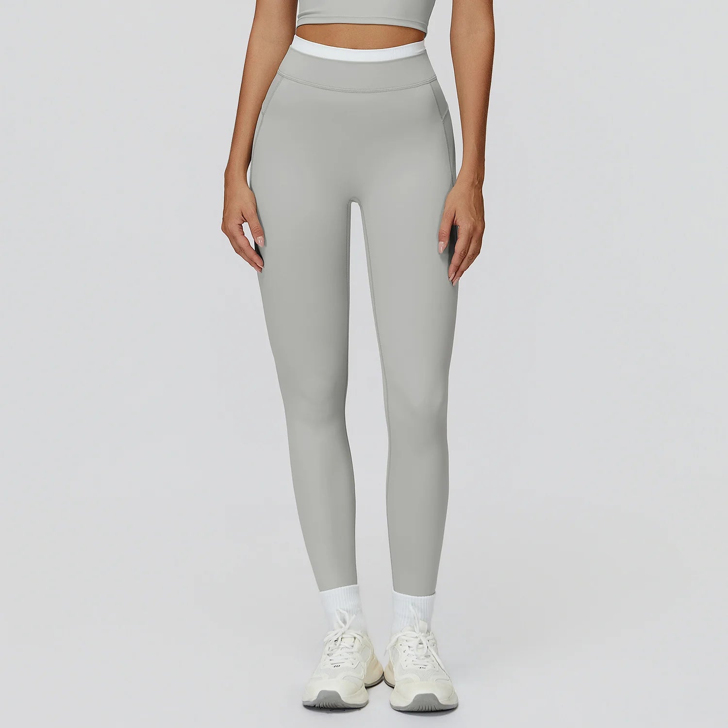Ribbed Contrast Color Fake Two-Piece Leggings for Women