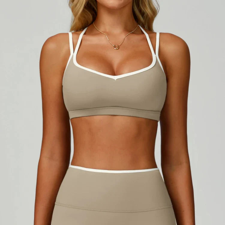 Women's Color Block Double Straps Yoga Sports Bra