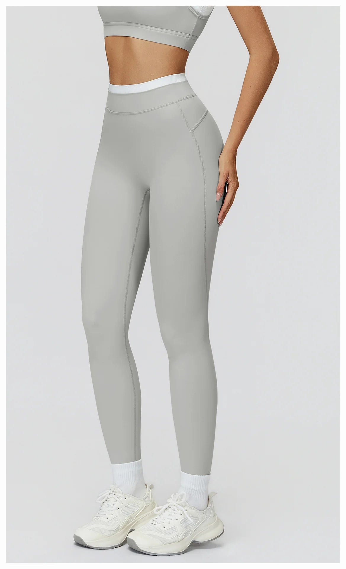 Ribbed Contrast Color Fake Two-Piece Leggings for Women