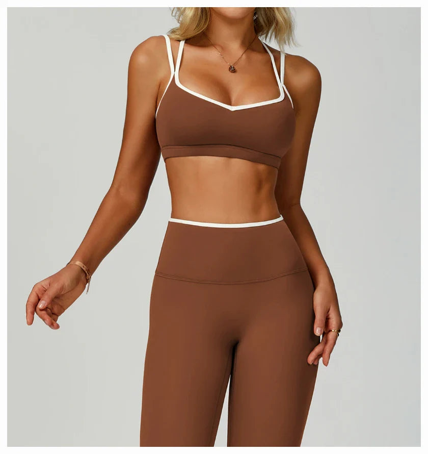 Women's Color Block Double Straps Yoga Sports Bra