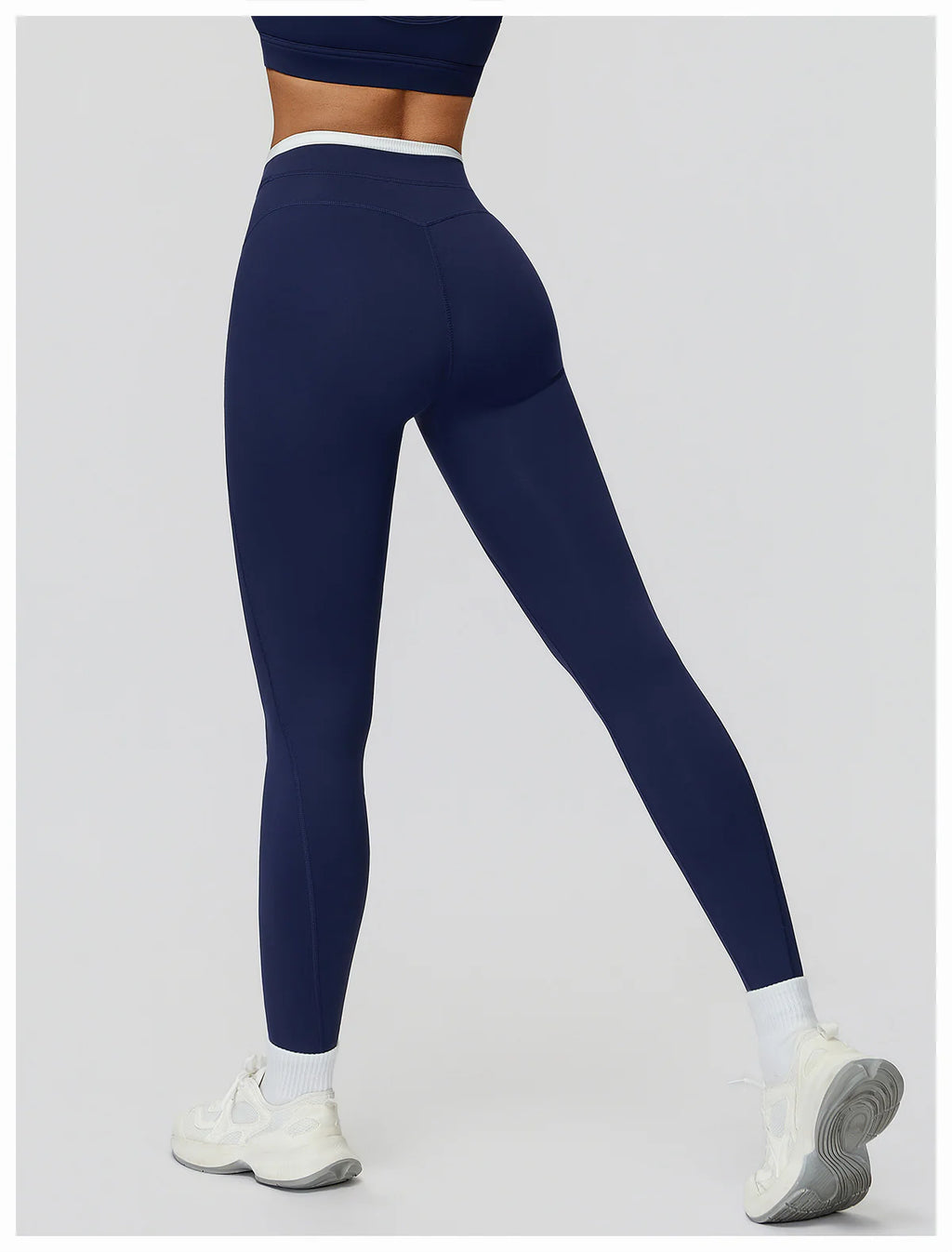 Ribbed Contrast Color Fake Two-Piece Leggings for Women