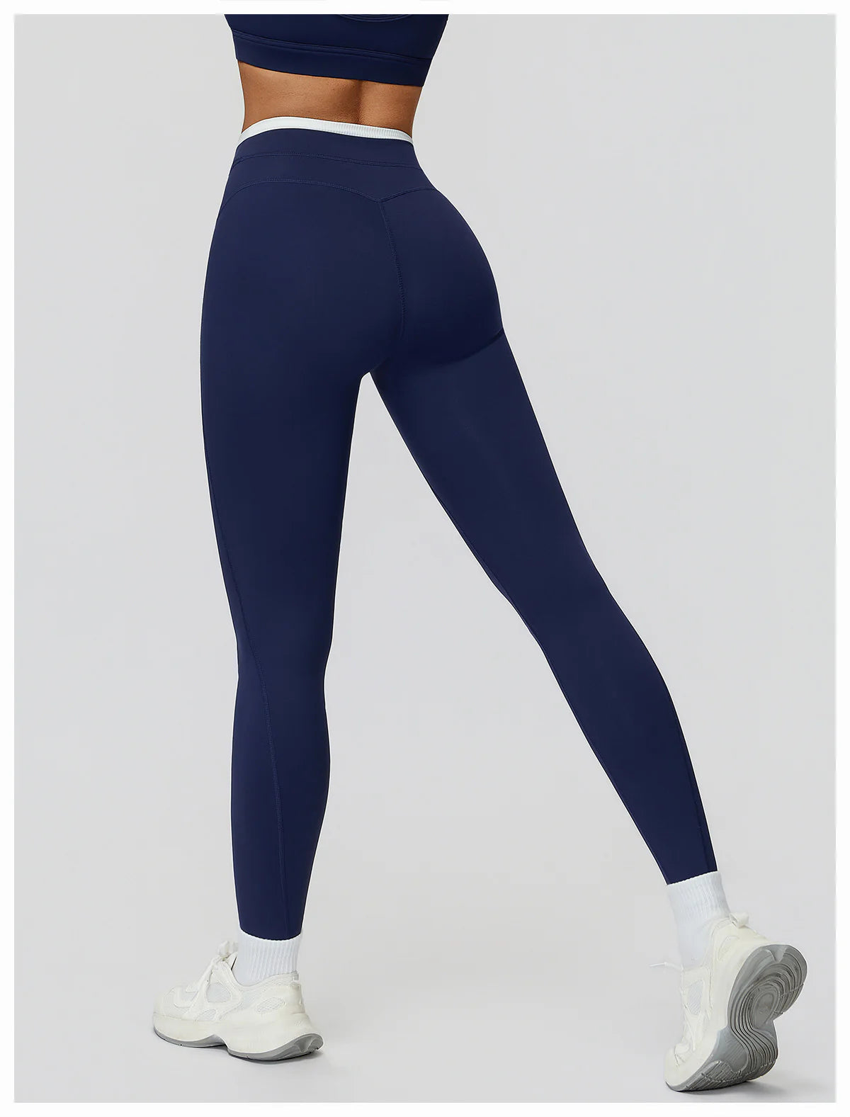 Ribbed Contrast Color Fake Two-Piece Leggings for Women