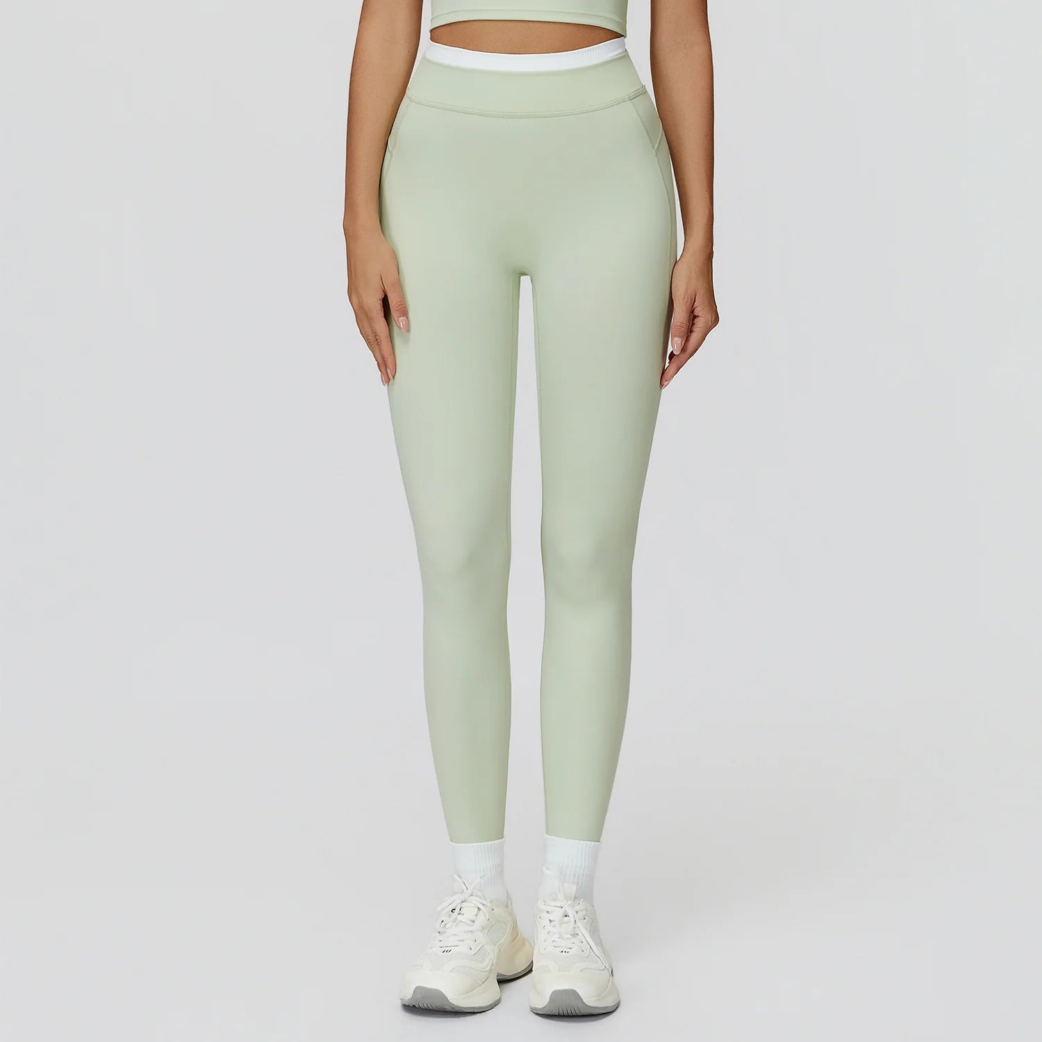 Ribbed Contrast Color Fake Two-Piece Leggings for Women