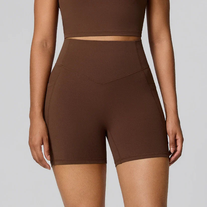 Women's High Waist Shaping Yoga Shorts with Pocket