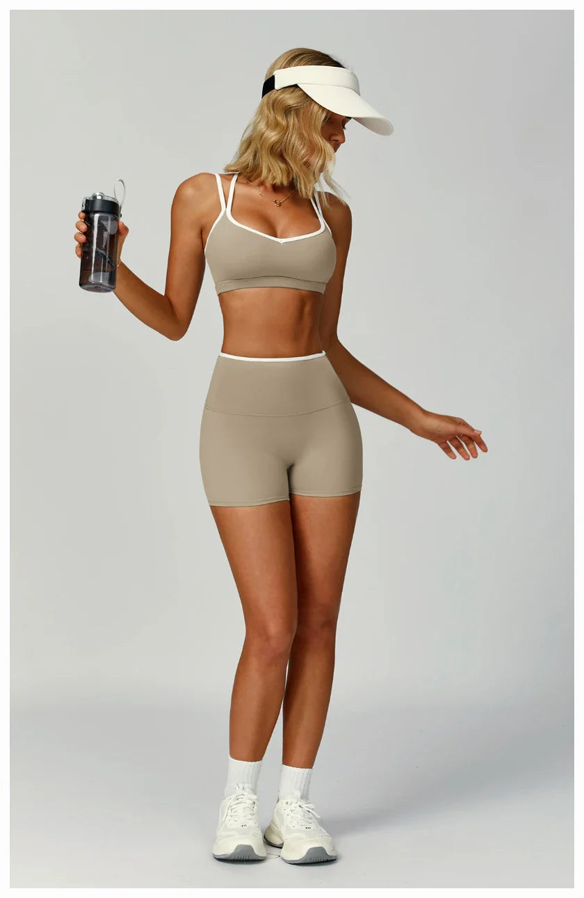 Women's Color Block Double Straps Yoga Sports Bra