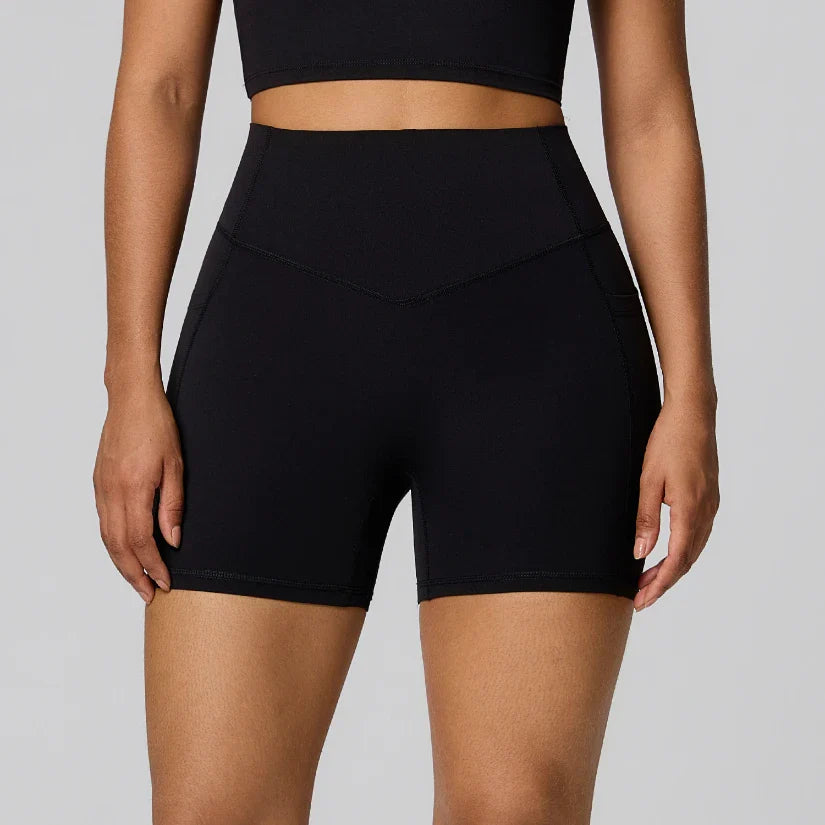 Women's High Waist Shaping Yoga Shorts with Pocket