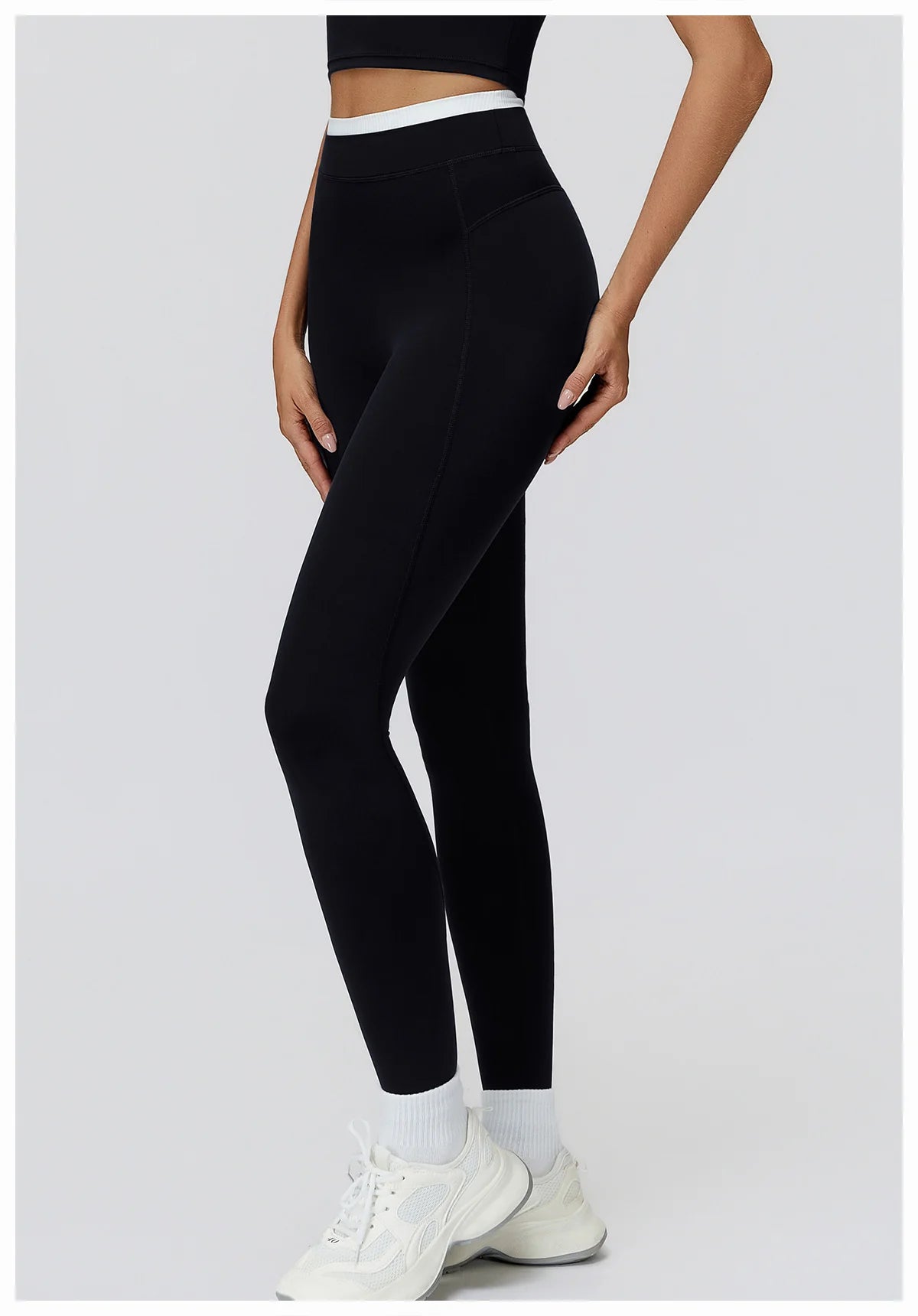 Ribbed Contrast Color Fake Two-Piece Leggings for Women