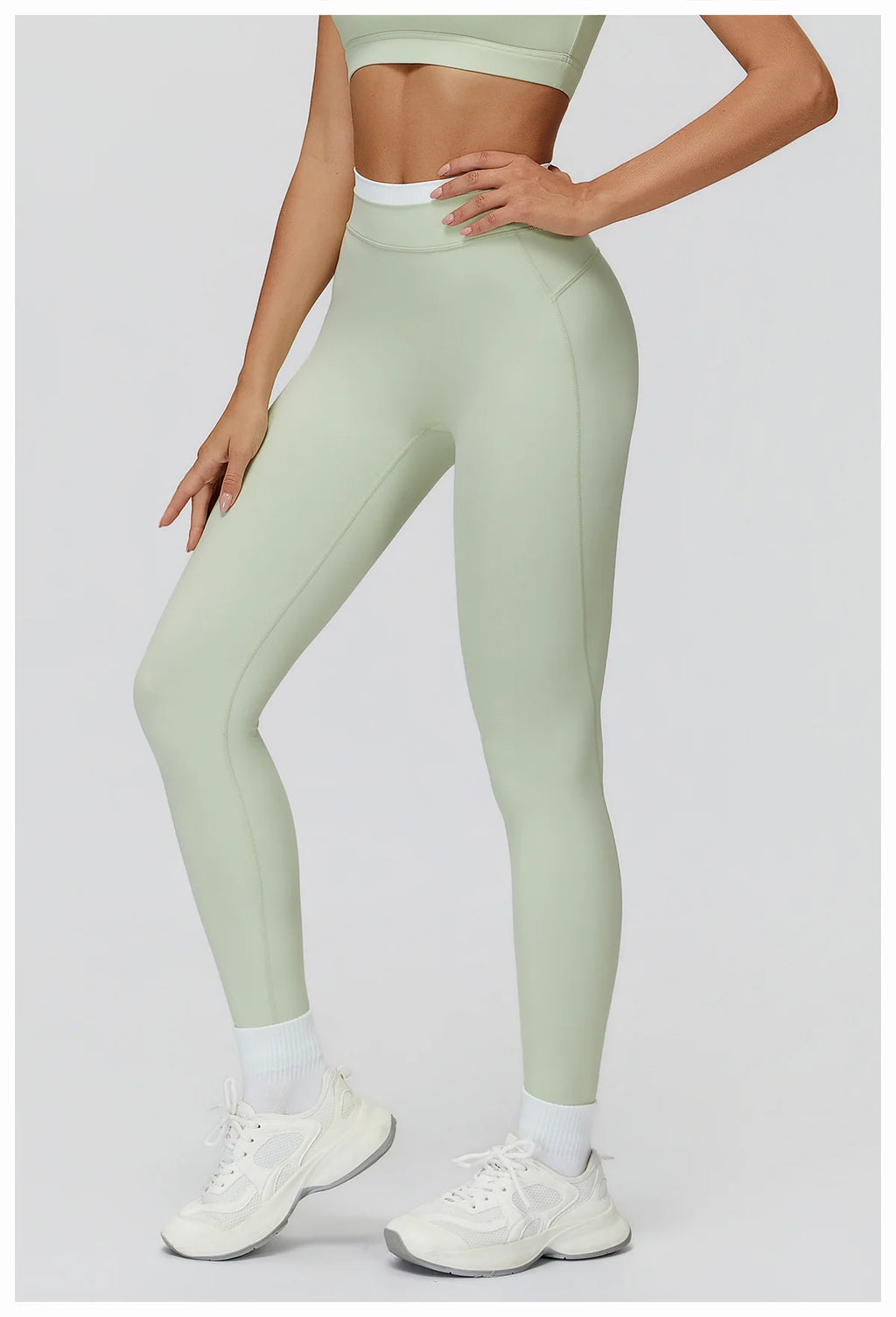 Ribbed Contrast Color Fake Two-Piece Leggings for Women