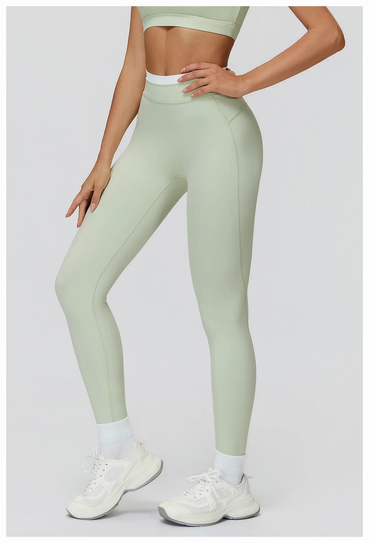 Ribbed Contrast Color Fake Two-Piece Leggings for Women