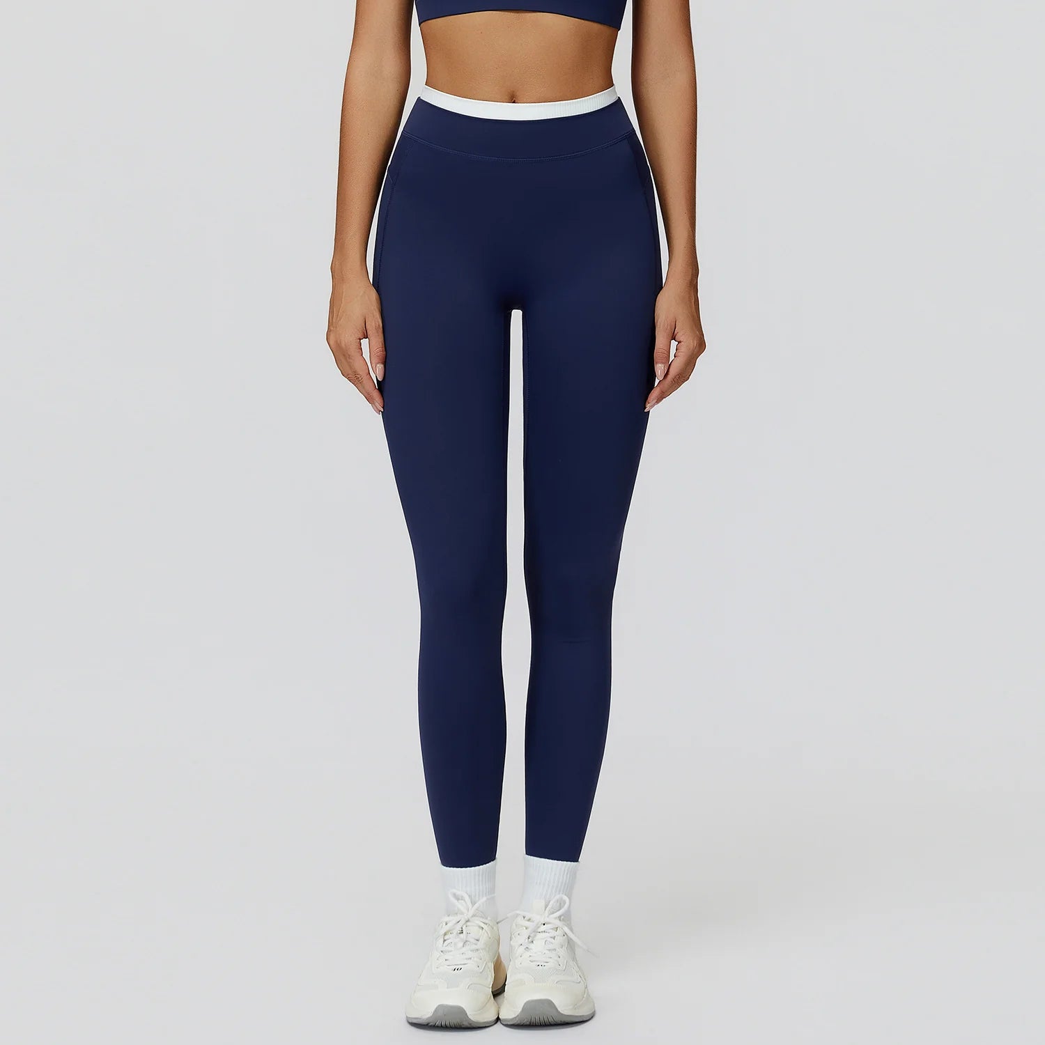 Ribbed Contrast Color Fake Two-Piece Leggings for Women