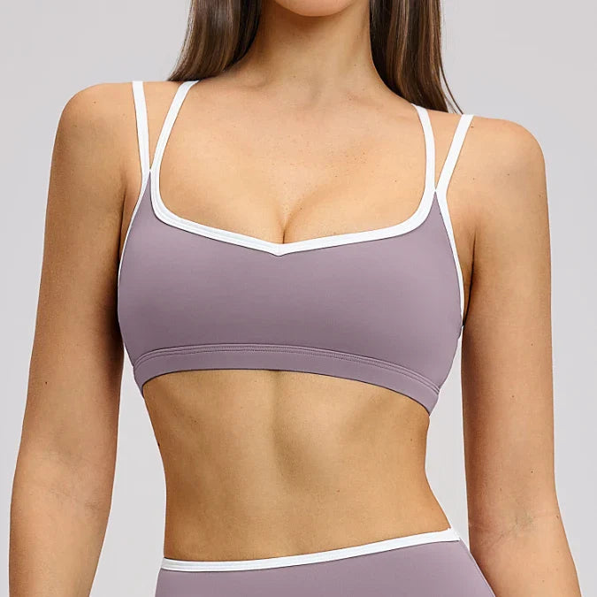 Women's Color Block Double Straps Yoga Sports Bra