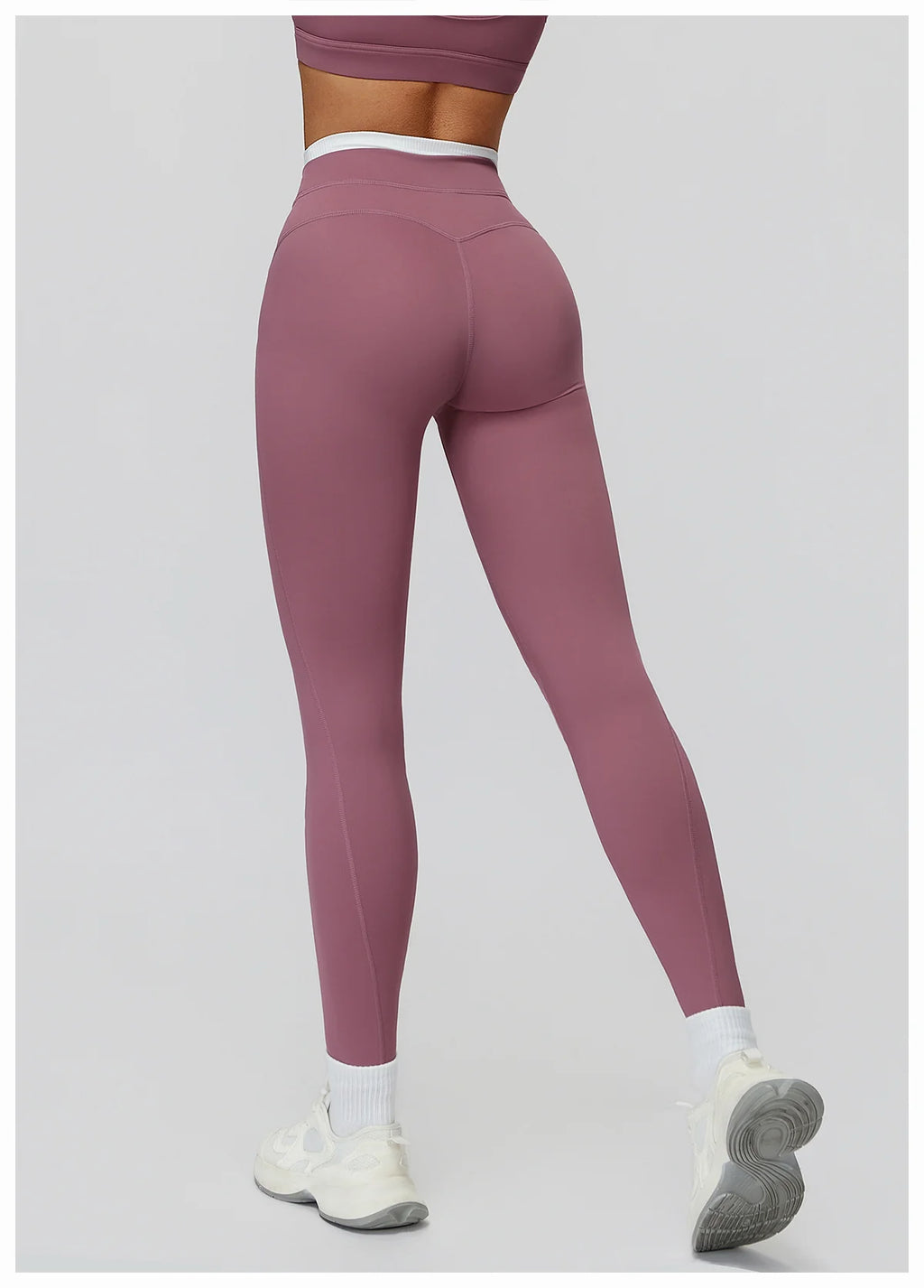 Ribbed Contrast Color Fake Two-Piece Leggings for Women