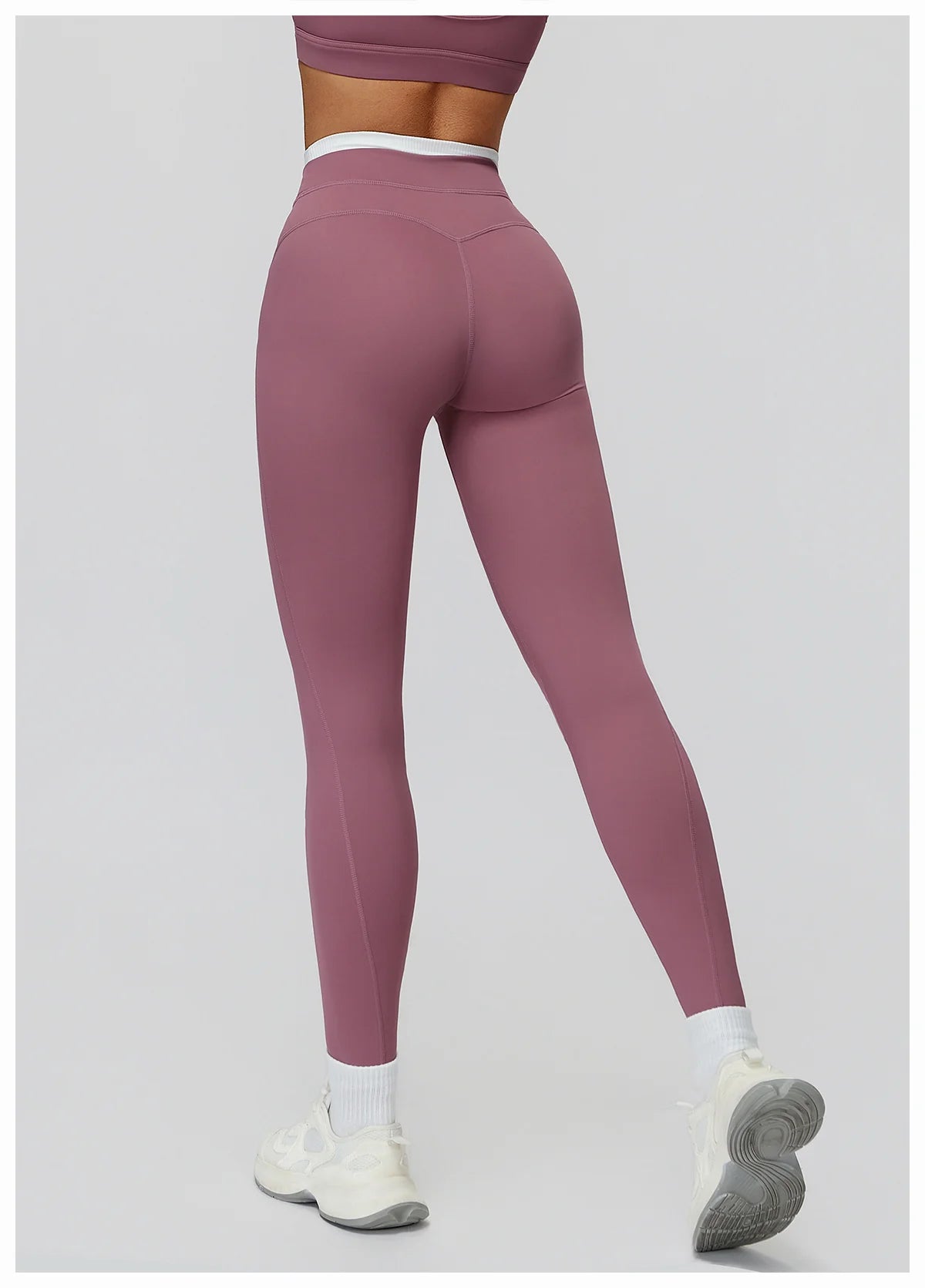 Ribbed Contrast Color Fake Two-Piece Leggings for Women
