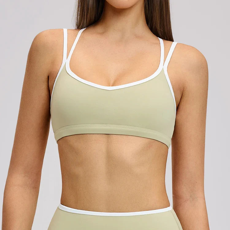 Women's Color Block Double Straps Yoga Sports Bra